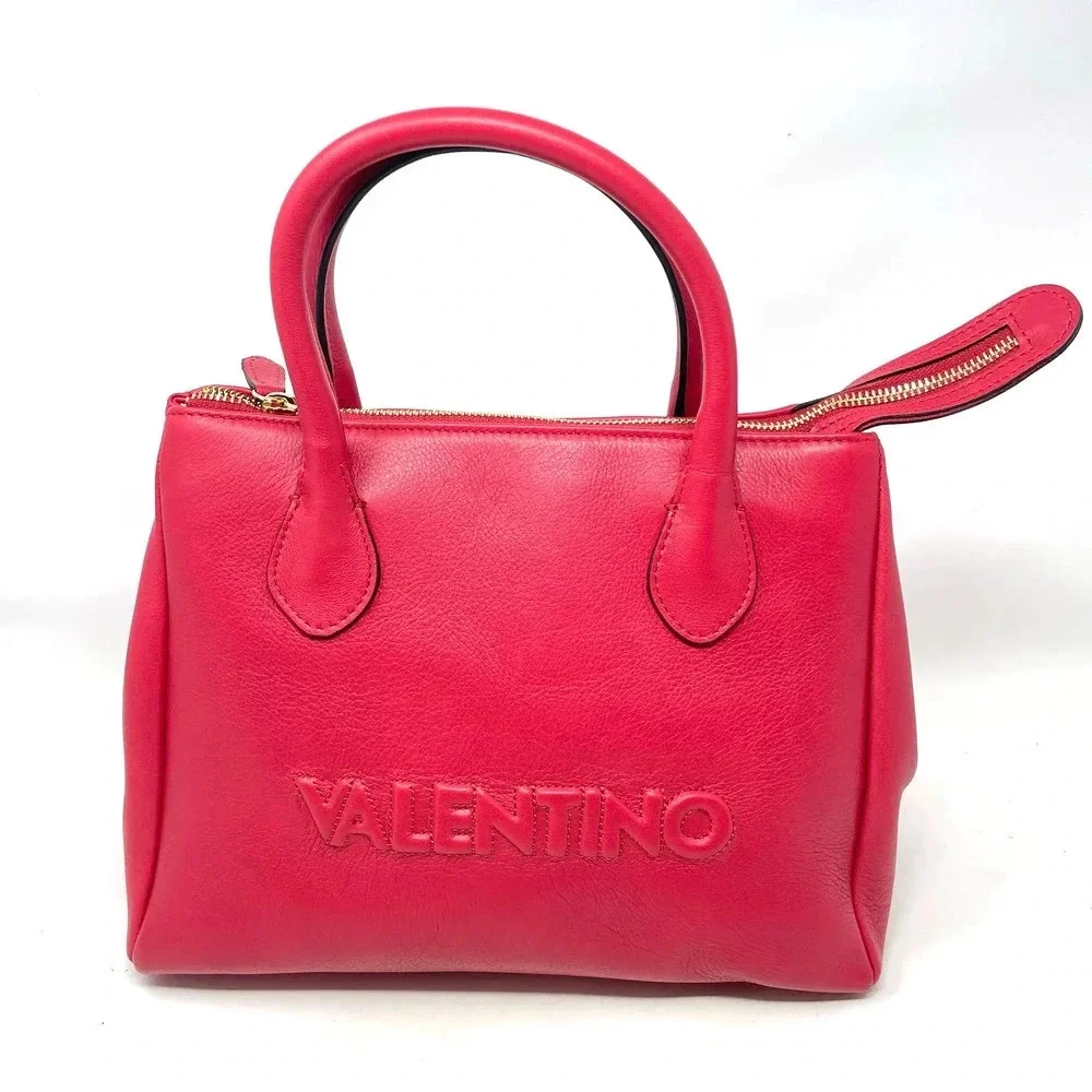 Mario Valentino Ally Leather Embossed Satchel Crossbody Bag Lipstick‎ Red